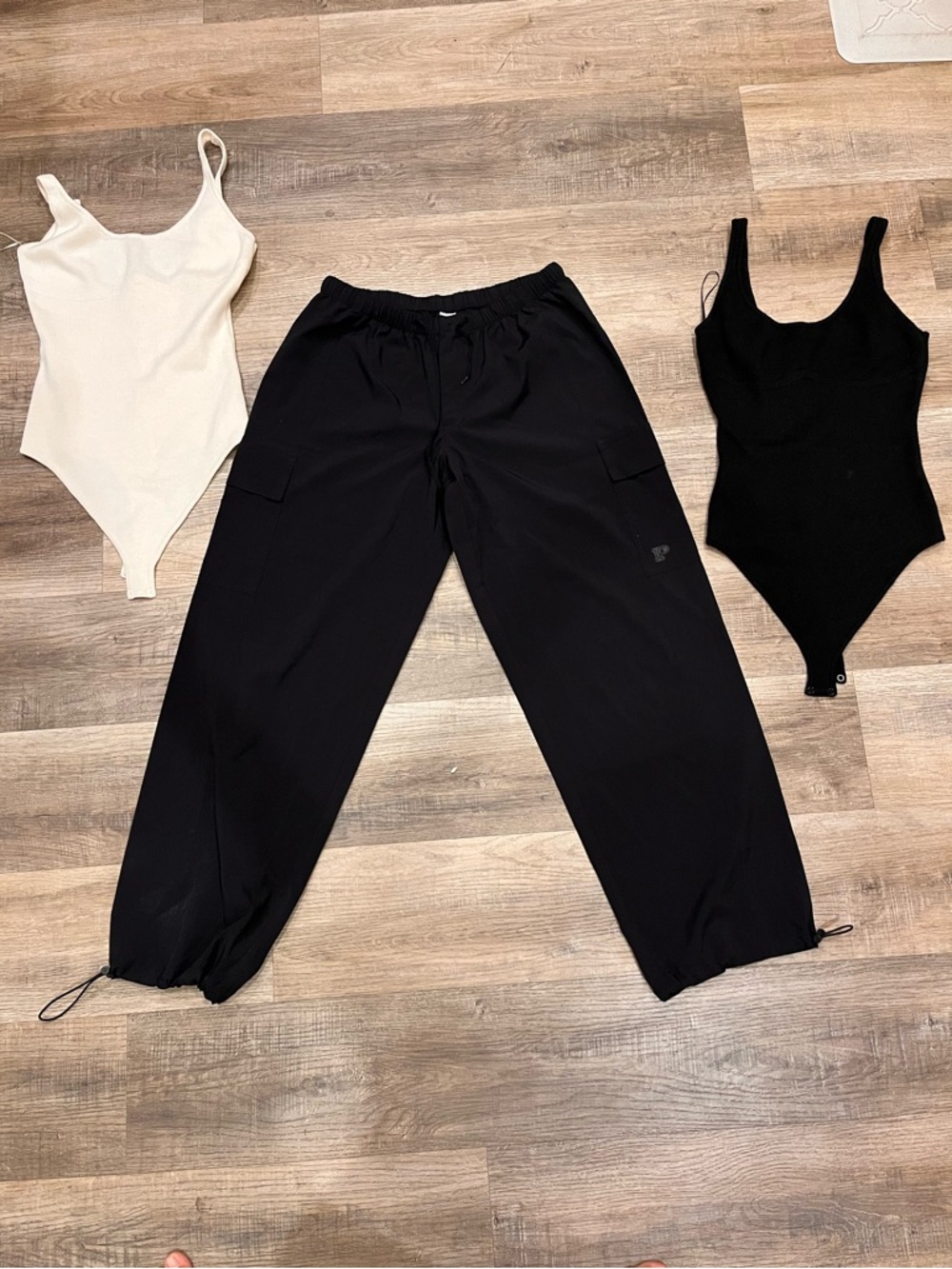 Bundle!!! PINK Victoria's Secret Black Cargo Jogger Pants & 2 onesie shirts